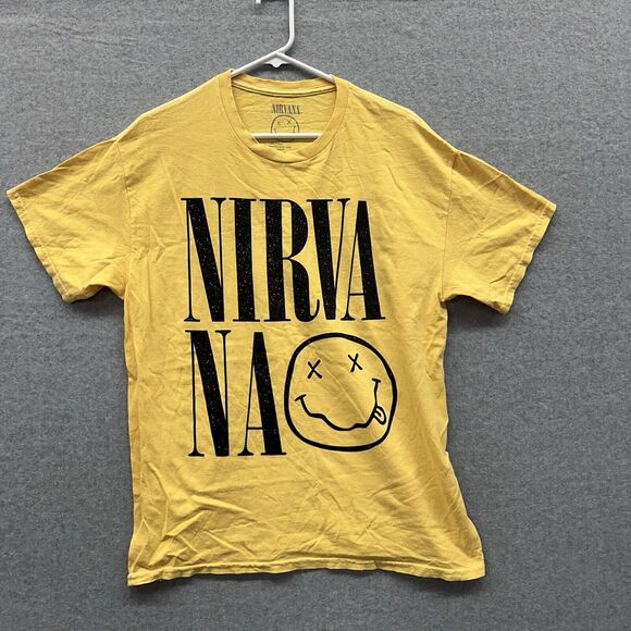Mens Nirvana Smiley Face Graphic T-Shirt Size Large Yellow - Picture 1 of 4